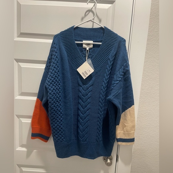 NWT J. ING color block cable knit chunky v neck oversized sweater S/M - Picture 1 of 6